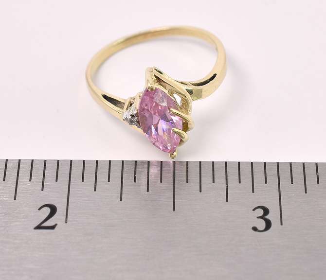 Unique Pink CZ Ring In Yellow Gold