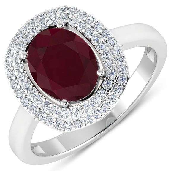 Solid 14 Kt White Gold Ruby Diamond Ring
