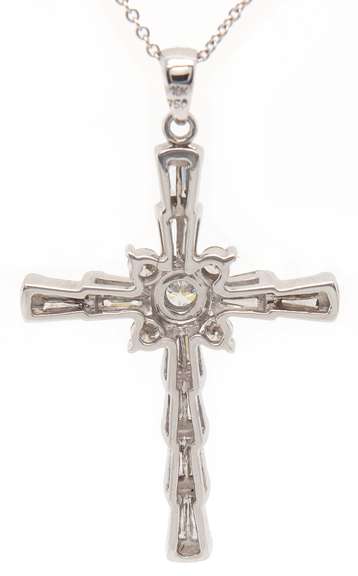 New 2.25ctw Baguette and Round Diamond Cross Pendant Necklace in 18K