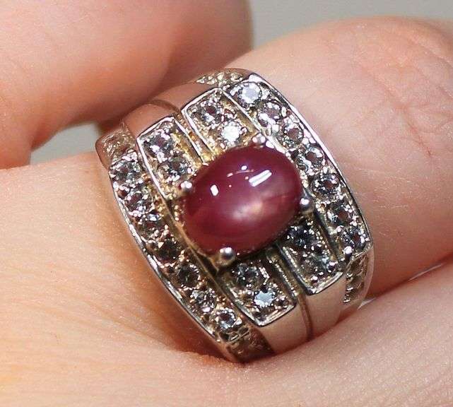 Star Ruby with Diamond white Topaz ring