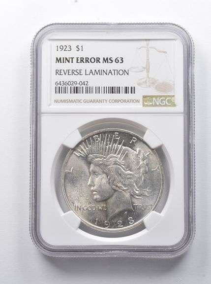 MINT ERROR MS63 1923 Peace Silver Dollar REV Lamination NGC