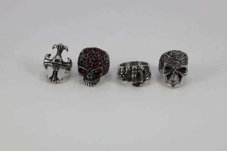 Stainless Steel Biker Ring Lot 4 Rings 316L