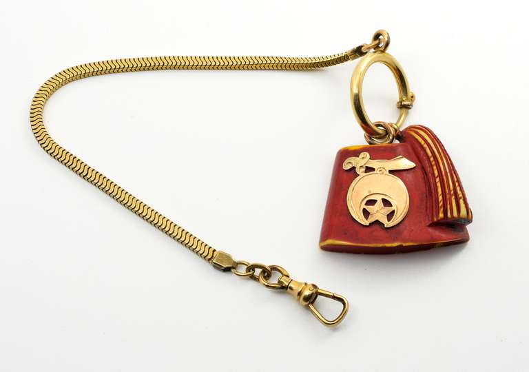 Unique 1908 Ivory Fob & GF Pocket Watch Chain