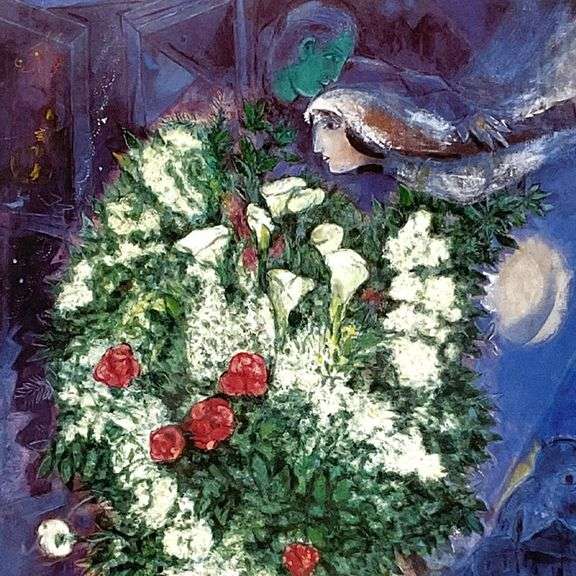 Bouquet with Flying Lover by Chagall (1887-1985)