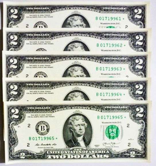 (5) Superb Crisp 2013 $2 Star Replacement Notes New York-Consecutive!