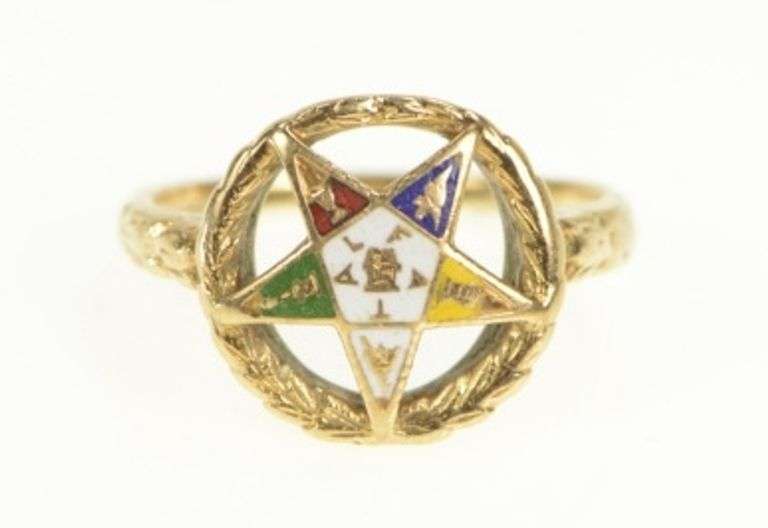 14K Yellow Gold Enamel Order of the Eastern Star Insignia Ring