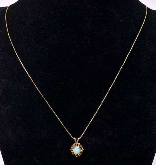Cute Opal Pendant Necklace In 14K Yellow Gold