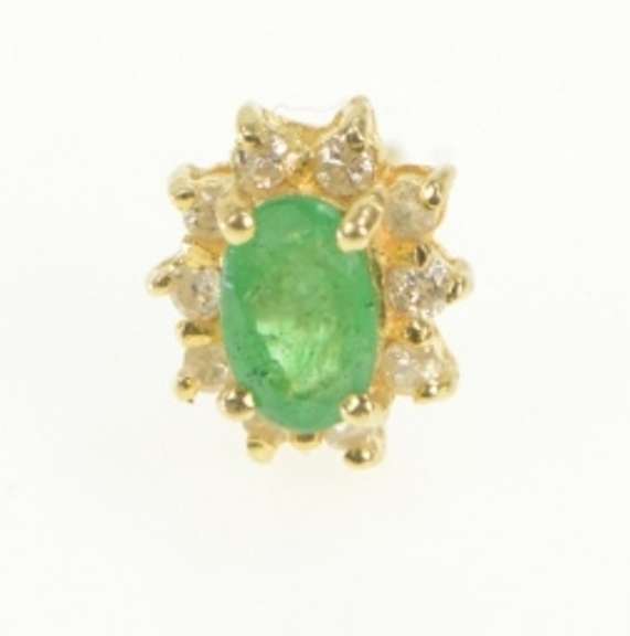 14K Yellow Gold Natural Emerald Diamond Halo Single Stud Earrings