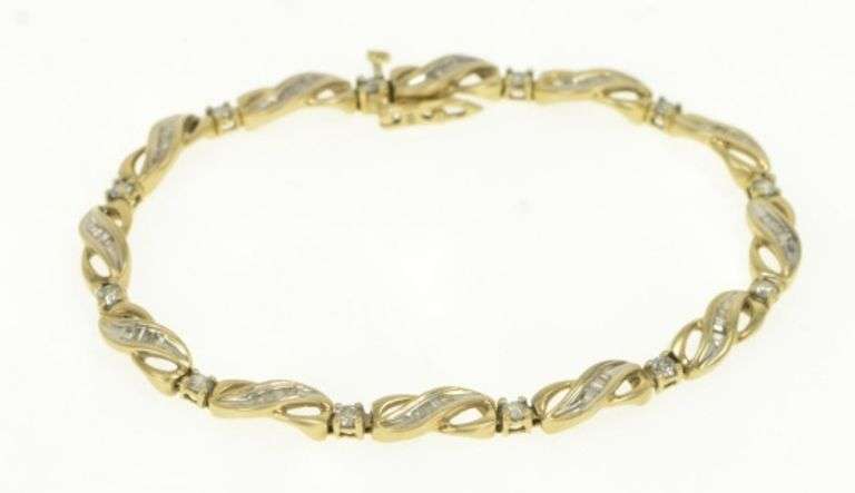 10K Yellow Gold Diamond Wavy X Link Vintage Tennis Bracelet