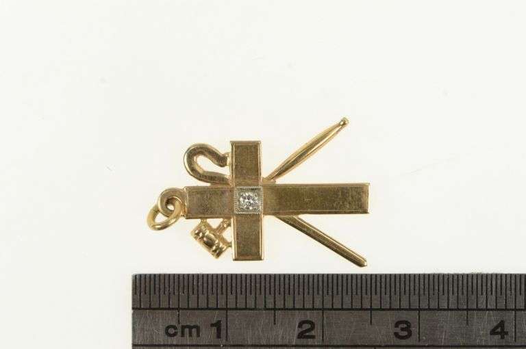 10K Yellow Gold Diamond Cross Crook White Jerusalem Charm/Pendant