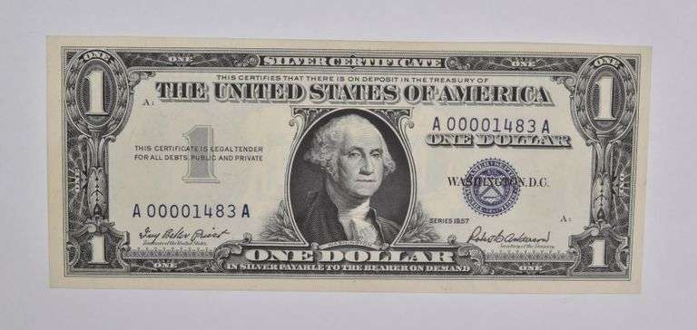 1957 $1 US Silver Certificate Blue Seal Fancy Serial Number - LOW