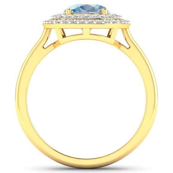 Solid 14 Kt Yellow Gold Aquamarine Diamond Ring " March Birthstone"