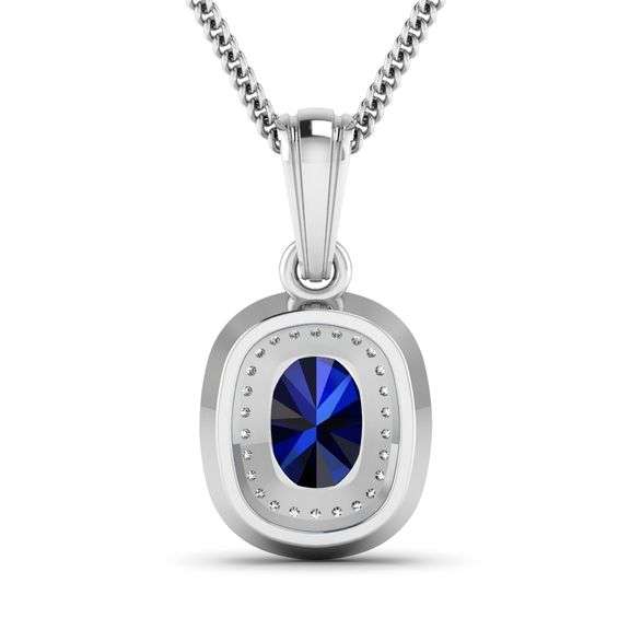 Solid 14 Kt White Gold Kashmir Midnight Blue Sapphire Diamond Pendant