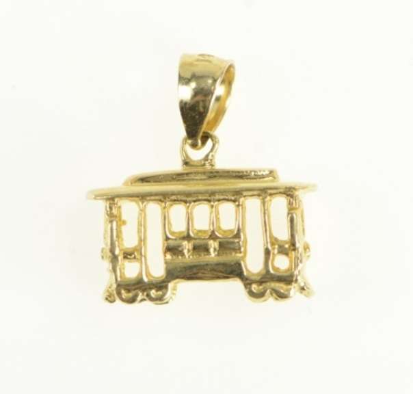 14K Yellow Gold 3D Cable Car Vintage San Francisco Charm/Pendant