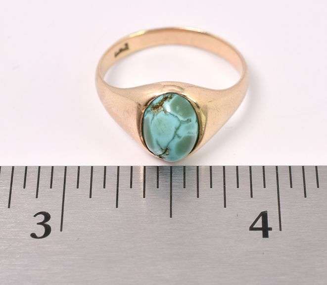 Unique Blue Turquoise Ring In Yellow Gold