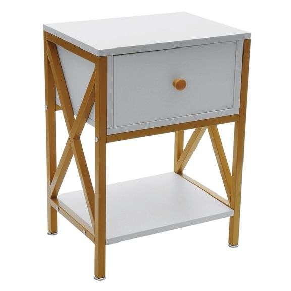 Nordic Style Nightstand White & Gold Design End Table