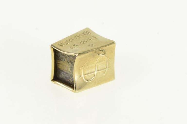 14K Yellow Gold Vintage Emergency Mad Money Cash Box Charm/Pendant