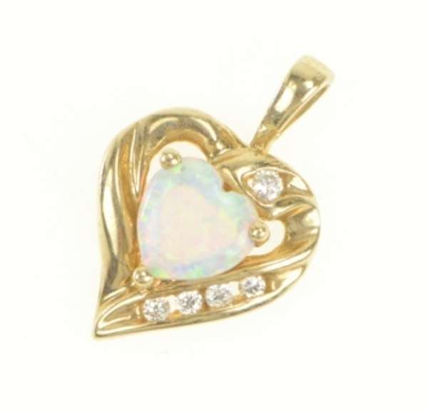 10K Yellow Gold Heart Syn. Opal Diamond Love Symbol Pendant