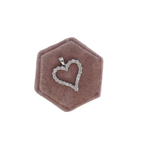 14K WHITE GOLD OPEN HEART CHARM WITH DIAMONDS