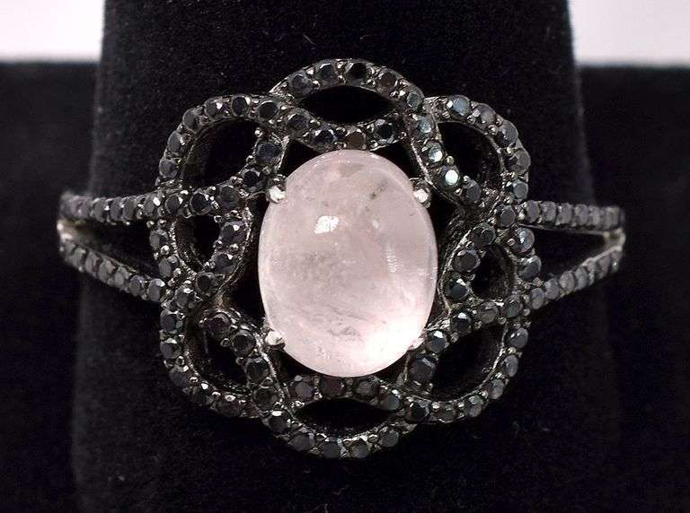 Moonstone And Black Onyx Ring In Sterling Silver
