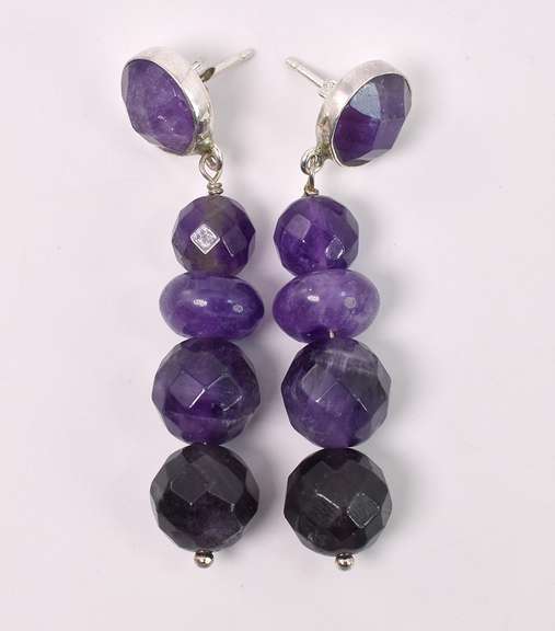 Stunning Purple Amethyst Earrings In Sterling Silver