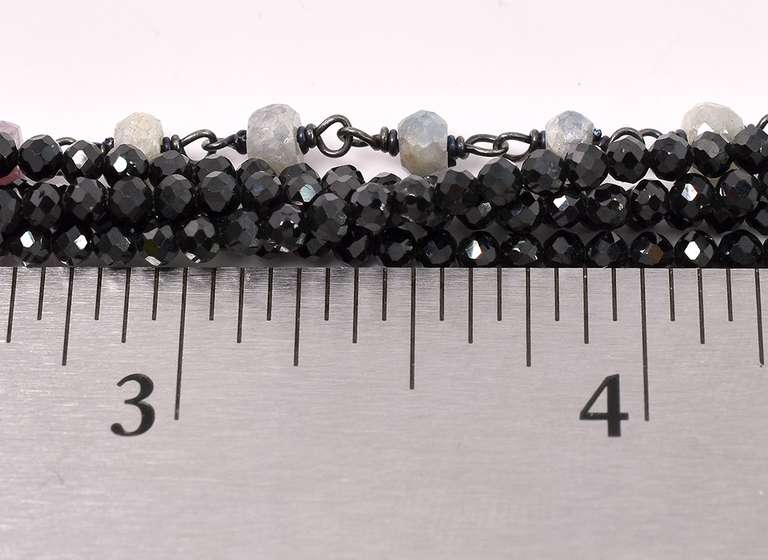 Black And Colorful Beaded Bracelet In Sterling Silver