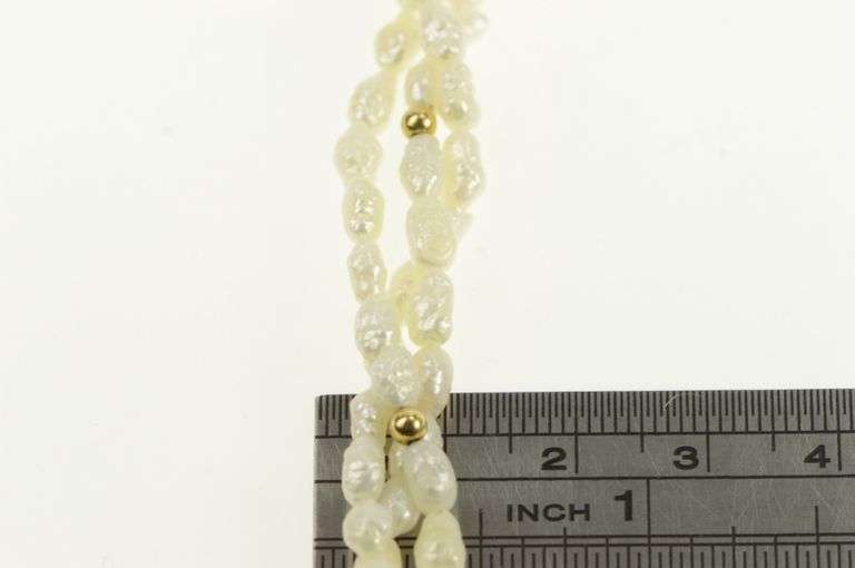 14K Yellow Gold 3.7mm Pearl Layered Beaded Retro Vintage Necklace
