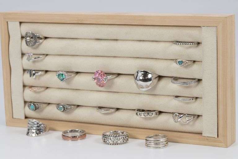 .925 Sterling Silver Curated Ring Set 20 RIng Lot Various Sizes & Styles