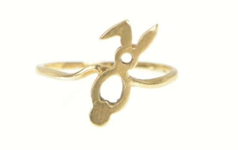 10K Yellow Gold Bunny Rabbit Animal Stylized Statement Ring