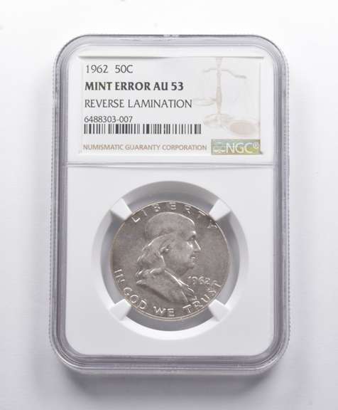 Mint Error AU53 1962 Franklin Half Dollar REV Lamination NGC