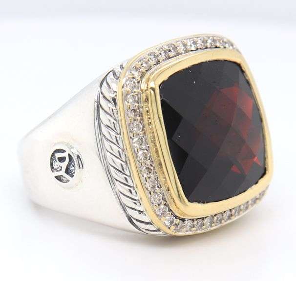 David Yurman 2 Tone Albion Garnet and Diamond Ring