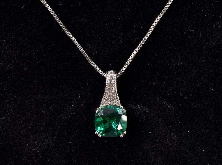 Green Gemstone Pendant Necklace In Sterling Silver