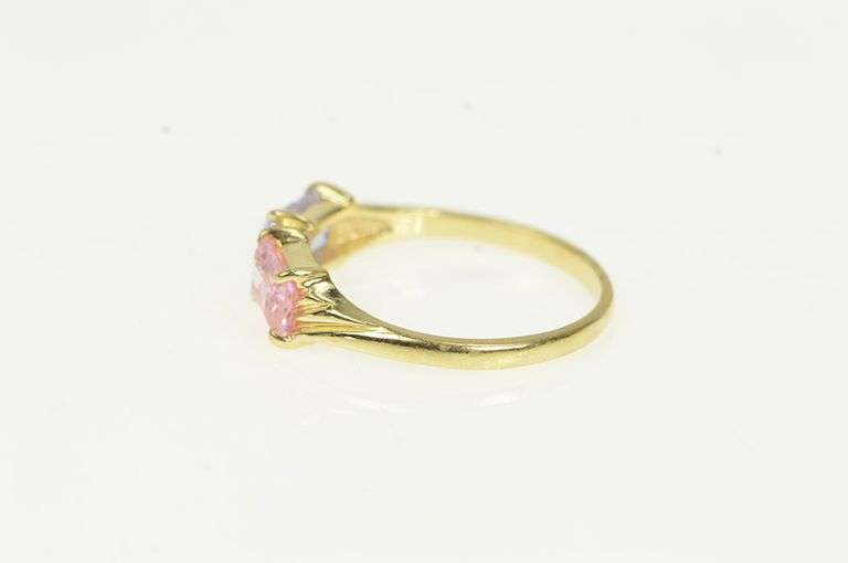 14K Yellow Gold Pink & Purple Emerald Cut Cubic Zirconia Ring