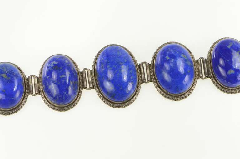 Sterling Silver Oval Lapis Lazuli Cabochon Southwestern Bracelet