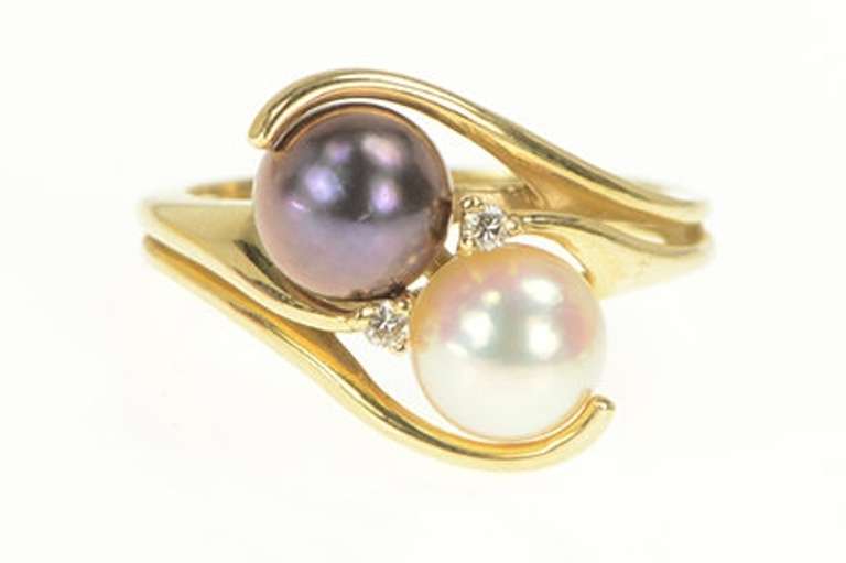 14K Yellow Gold Purple & White Pearl Diamond Bypass Statement Ring