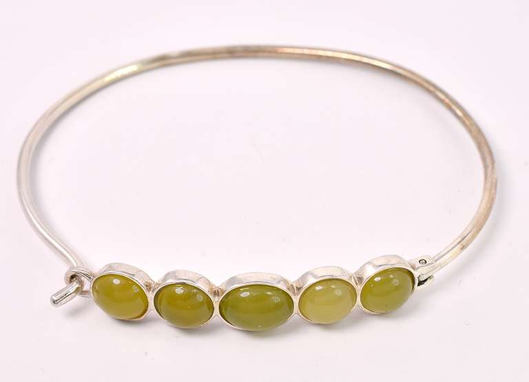 Yellow Stone Hook Bangle Bracelet In Sterling Silver