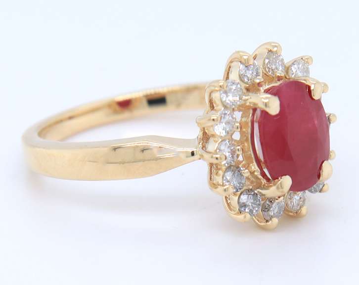 Effy Oval Ruby and Diamond Halo Ring in Yellow Gold
