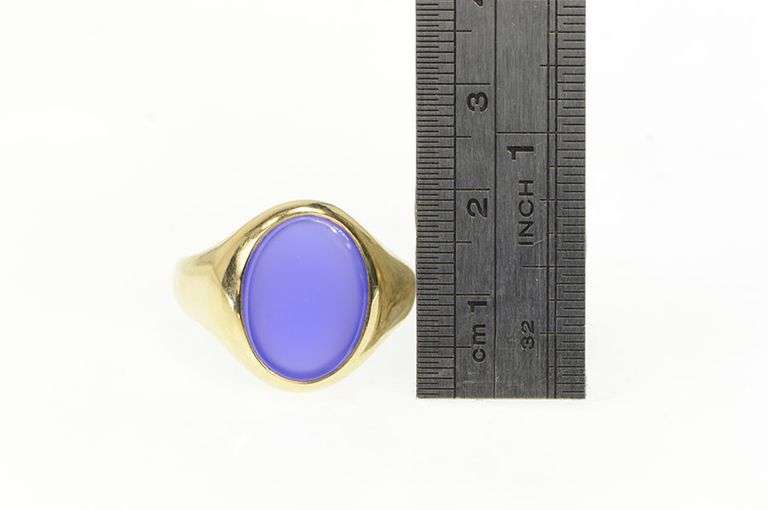 14K Yellow Gold 1960's Oval Sim. Blue Agate Retro Men's Ring