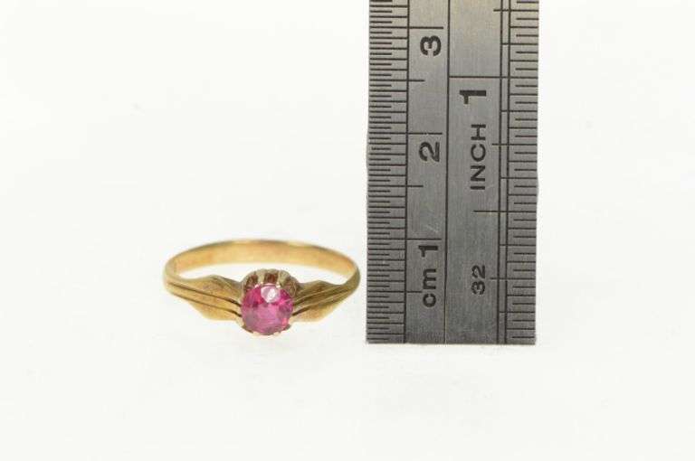 14K Yellow Gold Victorian Syn. Ruby Classic Vintage Ring