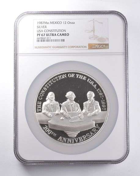 PF67 UCAM 1987 Mo Mexico 12 Onza Silver USA Constitution NGC