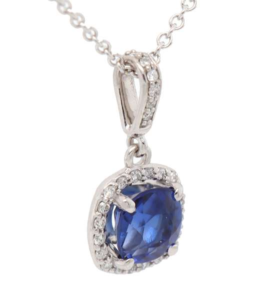 Fantastic 1.40ct Round Sapphire and 0.10ctw Diamond Frame Pendant Necklace