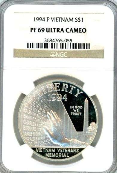 1994-P Proof Vietnam Veterans' Memorial Commemorative Silver Dollar in NGC PF69 Ultra Cameo