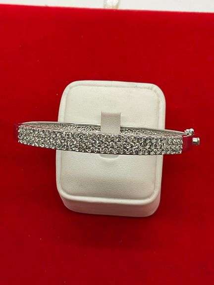 CERTIFIED 14KT SOLID WHITE GOLD AND 3.0+CARAT DIAMOND BANGLE BRACELET