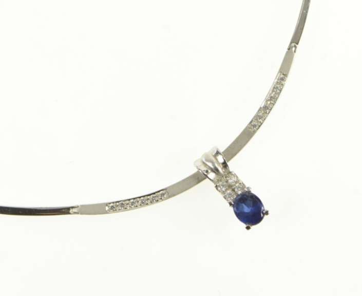 18K White Gold Vintage Syn. Sapphire CZ Accent Collar Necklace