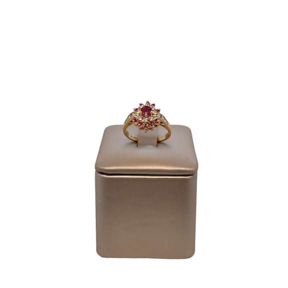 14KT SOLID GOLD, RUBY, & DIAMOND COCKTAIL RING