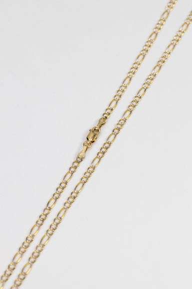 14k Yellow Gold Solid Pave Figaro Link Chain 2.6mm Necklace 16"