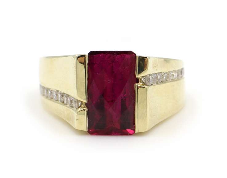 5.0cte Tourmaline and Diamond Men's Ring in 14K