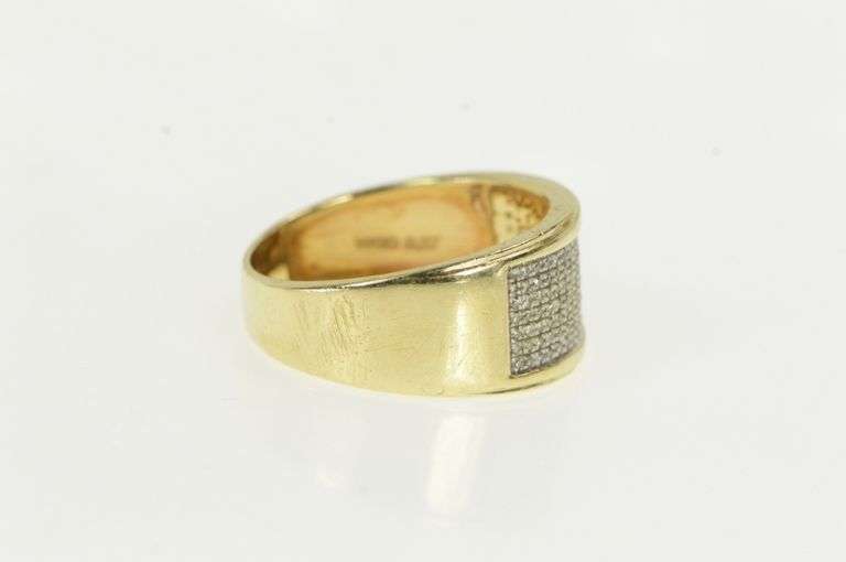 10K Yellow Gold Pave Diamond Encrusted Squared Band Ring