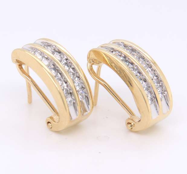 Gorgeous Yellow Gold Two Row Diamond Huggie Earrings
