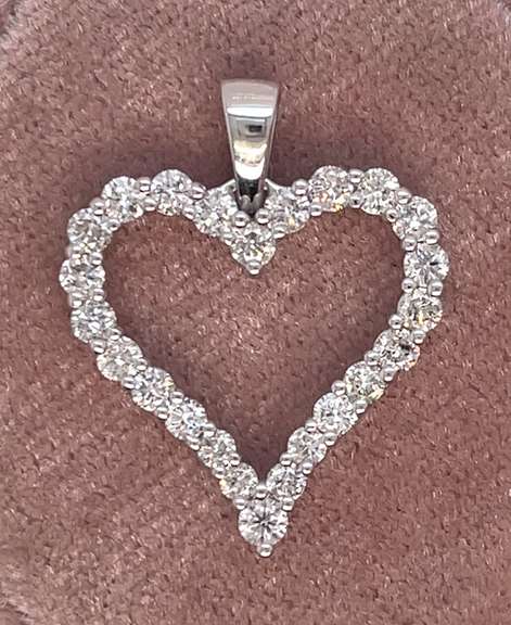 14K WHITE GOLD OPEN HEART CHARM WITH DIAMONDS